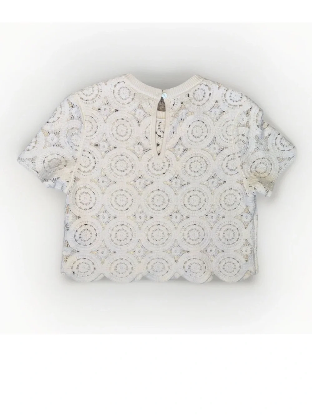 Abercrombie & Fitch White Crochet Lace Mosaic Tile Top Short Sleeve Boho Small - Picture 12 of 12